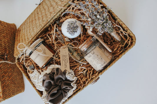 self-care basket with lid, gift box hamper for her